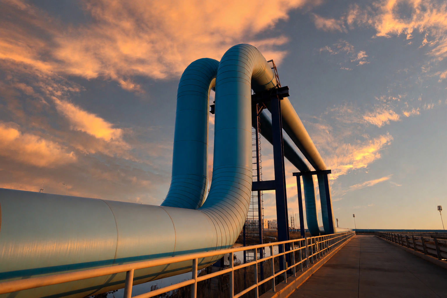 Industrial pipeline at sunset