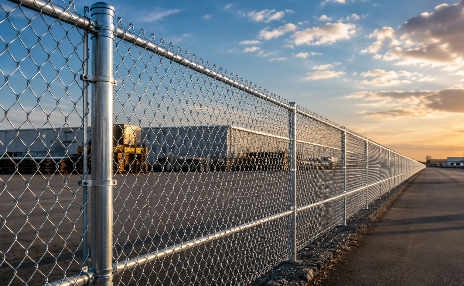 Perforated steel fencing at sunset