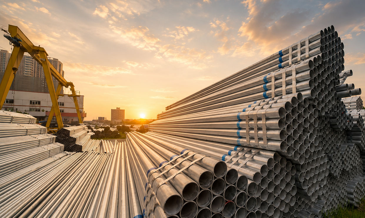 Industrial pipeline at sunset